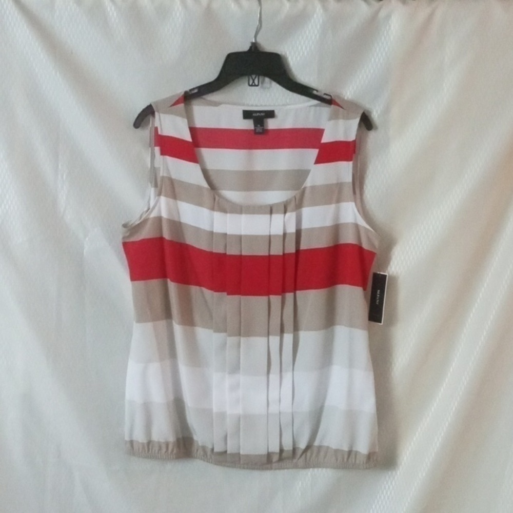 Alfani Sleeveless Striped Top Sz 14 Tan Orange Beige NWT